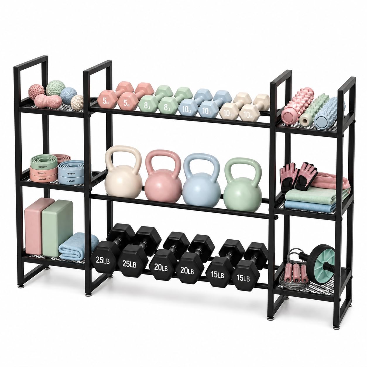 All In One Gym Home Equipment - Stojak na hantle 3-poziomowy, udźwig 260