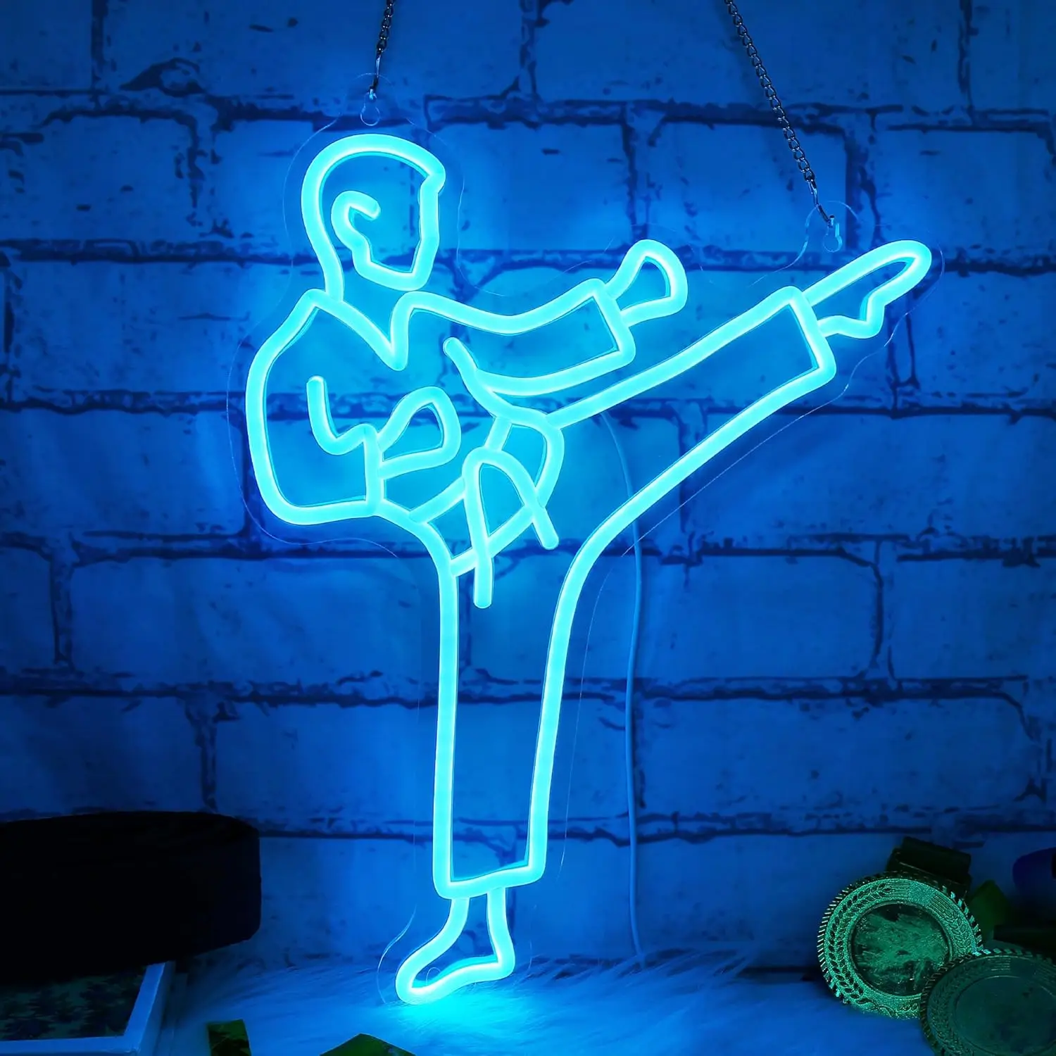 Home Gym Neon Sign - Neonowa tablica z motywem karate, niebieska,